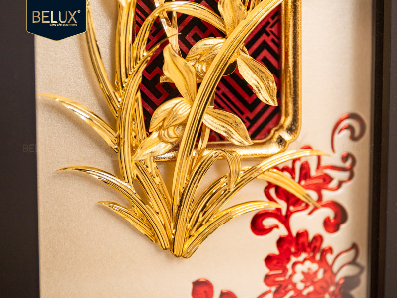 Tranh Hoa Lan Kiếm mùa đông dát vàng 24k 26x13cm